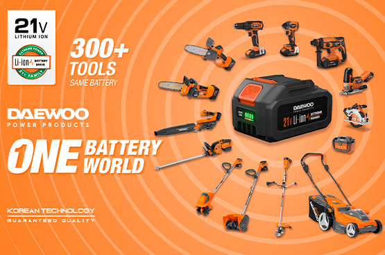 Кусторез совместим со всеми аккумуляторными батареями DAEWOO линейки 21В.