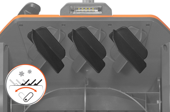 Направляющие выброса снега позволяют отбрасывать снег в сторону от убираемого участка, значительно повышая чистоту и аккуратность уборки.