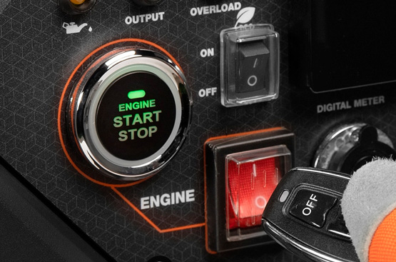 Генератор можно легко запустить одним нажатием кнопки. Воздушная заслонка закрывается и открывается автоматически.