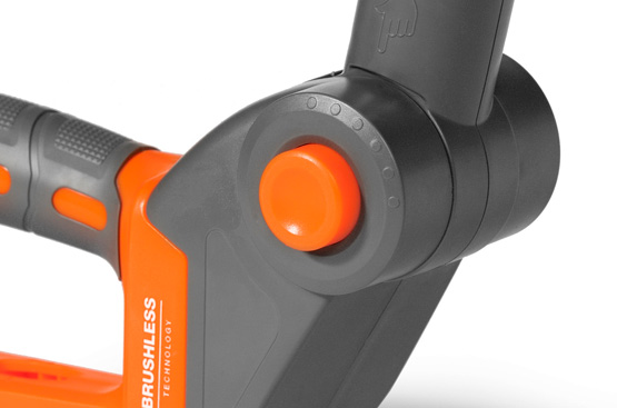 Угол наклона инструмента на дополнительной рукоятки регулируется в диапазоне от +90° до -30°. Это позволяет подобрать оптимальное положение для выполнения разного типа работ