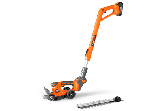 В расширенную комплектацию входит все необходимое для работы: • Насадка кусторез • Насадка ножницы • Аккумуляторная батарея 2,0 Ач • Зарядное устройство 1А • Телескопическая дополнительная рукоятка • Дополнительные колеса • Контейнер для сбора травы